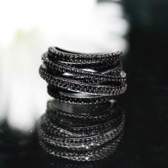 Jenna Jameson Jewelry - 925 14KT Gold Dipped Black Topaz Pave Engagement